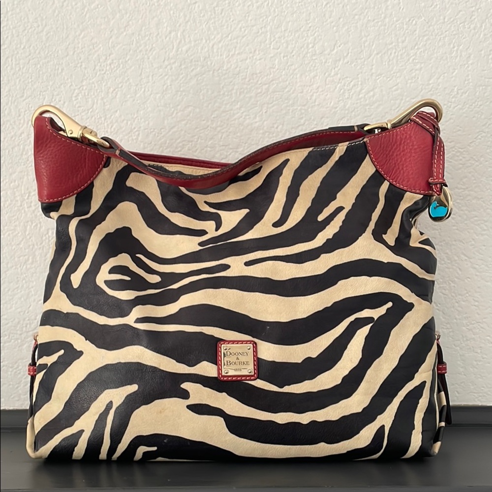 Dooney & Bourke Zebra Print Leather Bag vintage 14x16” - Picture 2 of 15